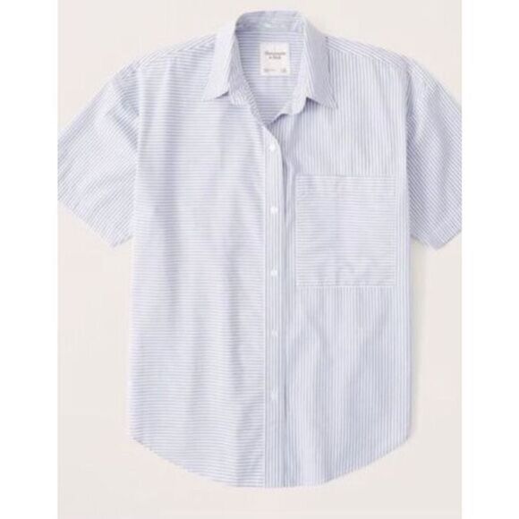 Abercrombie Women’s Oversized Short Sleeve Poplin Button Up Short - Size M - Picture 1 of 6